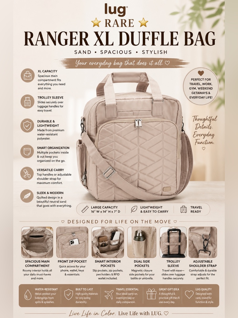 LUG ⭐️Rare ⭐️ Ranger XL Sand   Duffle Bag